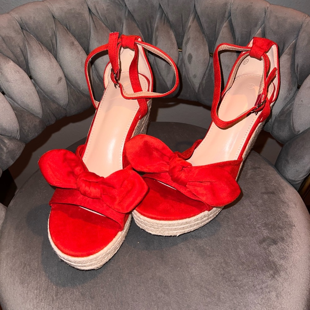 Amazon Red Espadrille Wedge Sandals with Bow 8.5